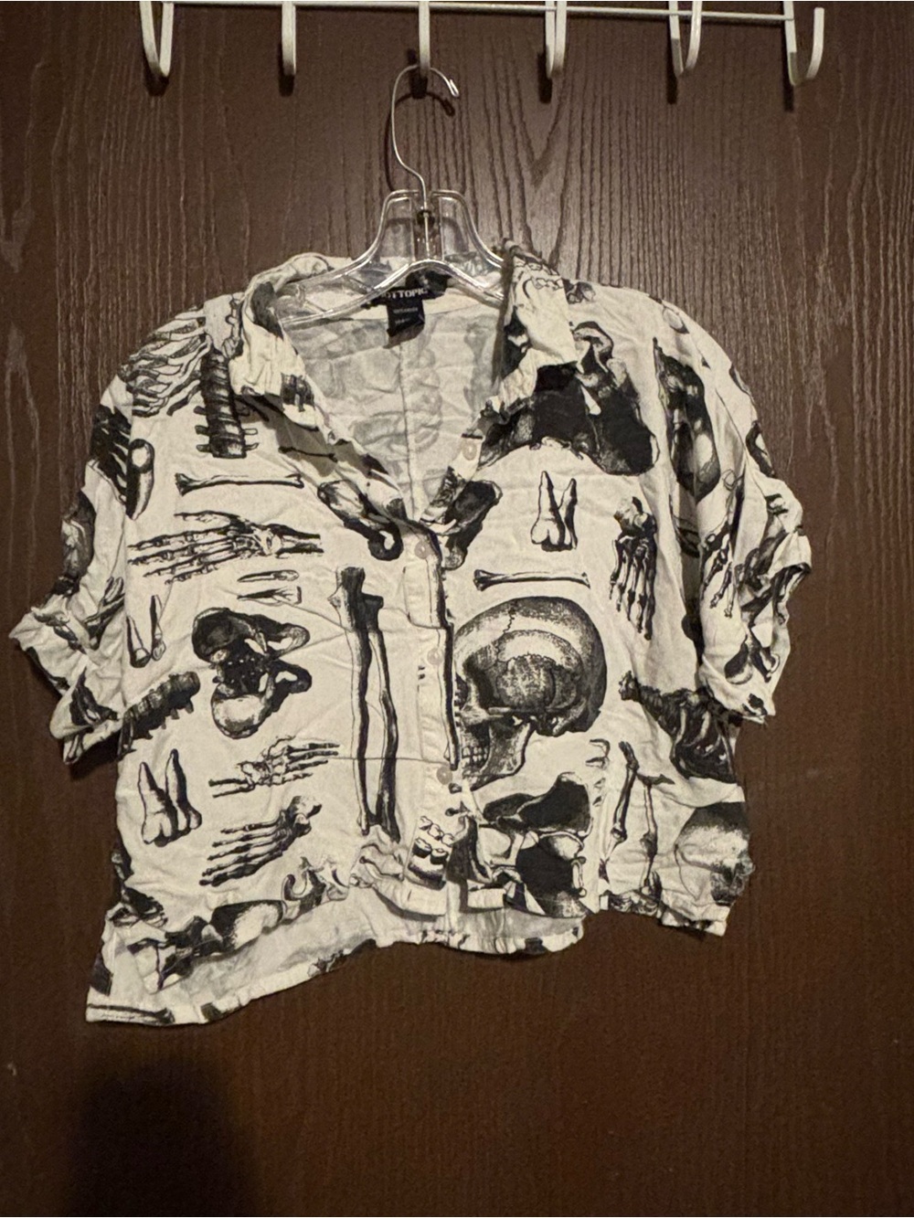 Hot Topic White & Black Skeleton Print Crop Blouse